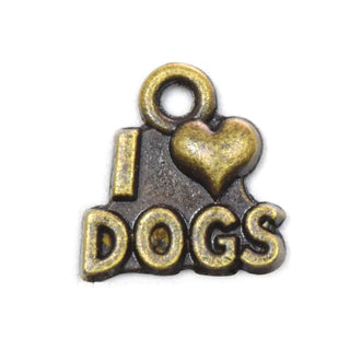 Dije "I Love Dogs" (Amo a los Perros) Tono Bronce Envejecido 15x13x3mm | 4 uds
