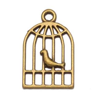 Dije Pajarito en Jaula Tono Bronce Envejecido 19x12x1mm | 8 uds