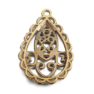 Dije Gota de Filigrana con Volutas Caladas Tono Plata Envejecida o Bronce Envejecido 30x20mm | 5 uds (por separado)