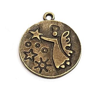 Dije Medallón Circular con Ángel Tono en Plata o Bronce Envejecida 21x25mm | 3 uds