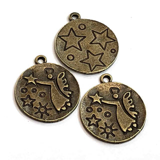 Dije Medallón Circular con Ángel Tono en Plata o Bronce Envejecida 21x25mm | 3 uds