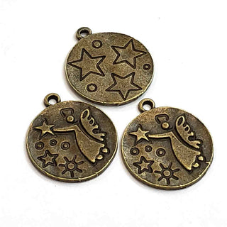 Dije Medallón Circular con Ángel Tono en Plata o Bronce Envejecida 21x25mm | 3 uds
