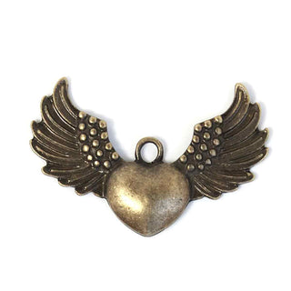 Dije Corazón con Alas Estilo Tibetano Tono Bronce Envejecido 25x36x4mm | 3 uds