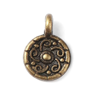 Dije Redondo con Diseño de Flor Estilo Tibetano Tono Bronce Envejecido 13x9mm | 11 uds