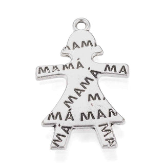 Maxi Dije Madre con Palabra Mamá Estilo Tibetano Tono Plata Envejecida 35x22mm | 2 uds