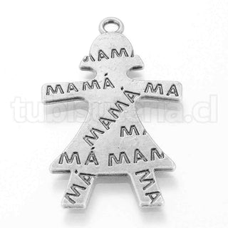 Colgante grande de aleación estilo tibetano, mujer con la palabra Mamá, 35x22x2mm.