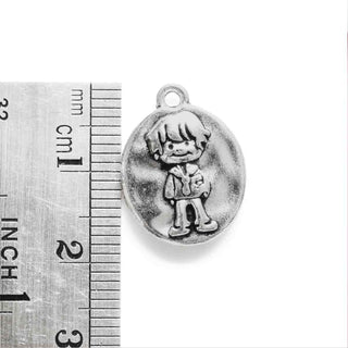 Dije Medalla Ovalada Doble Vista Mi Primera Comunión Niño Tono Plata Envejecida 18x14mm | 5 uds
