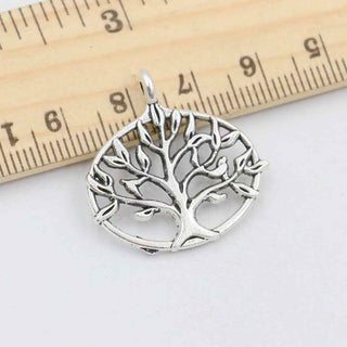 Maxi Dije Árbol de la Vida Circular Estilo Tibetano Tono Plata Envejecida 27x27mm | 3 uds