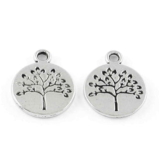 Dije Medalla Circular Árbol de la Vida Bajo Relieve Estilo Tibetano Tono Plata Envejecida 18.5x15mm | 7 uds