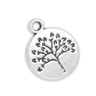 Dije Medalla Circular Árbol de la Vida Bajo Relieve Estilo Tibetano Tono Plata Envejecida 18.5x15mm | 7 uds