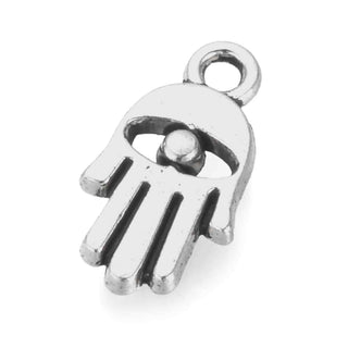 Mini Dije Mano de Fátima Hamsa Estilo Tibetano Tono Plata Envejecida 15x8mm | 12 uds