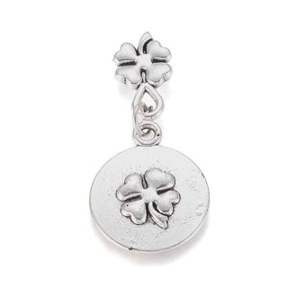 Dije Doble Medalla Suerte y Trébol en Movimiento Estilo Tibetano Tono Plata Envejecida 20x16.5mm | 3 uds