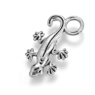 Dije Lagartija Geco Estilo Tibetano Tono Plata Envejecida 22.5x12mm | 9 uds