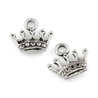 Mini Dije Corona de Realeza Estilo Tibetano Tono Plata Envejecida 13.2x14.1mm | 16 uds