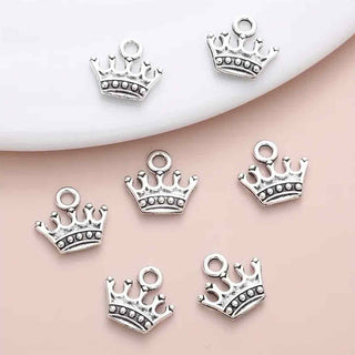Mini Dije Corona de Realeza Estilo Tibetano Tono Plata Envejecida 13.2x14.1mm | 16 uds