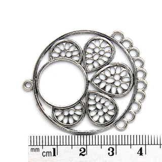 Base Pendiente Chandelier Circular Grande Calado Tono Plata Envejecida 43x36x1.5mm | 2 uds