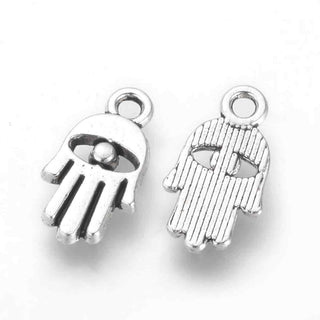Mini Dije Mano de Fátima Hamsa Estilo Tibetano Tono Plata Envejecida 15x8mm | 12 uds