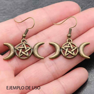 Dije Lunas Opuestas con Pentagrama Estilo Tibetano Tono Bronce Envejecido 16x30x4mm | 4 uds
