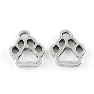 Mini Dije Huella de Pata de Perro Estilo Tibetano Tono Plata Envejecida 13x11mm | 14 uds