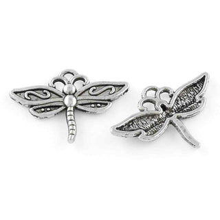 Dije Libélula con Diseño en Relieve Estilo Tibetano Tono Plata Envejecida 16x23mm | 10 uds
