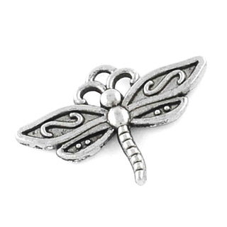 Dije Libélula con Diseño en Relieve Estilo Tibetano Tono Plata Envejecida 16x23mm | 10 uds