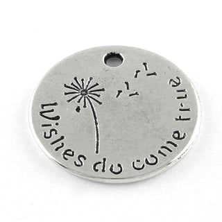 Dije Medalla Circular Frase Los Deseos Se Hacen Realidad Estilo Tibetano Tono Plata Envejecida 20x1mm | 3 uds