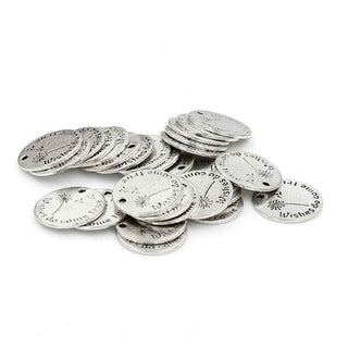Dije Medalla Circular Frase Los Deseos Se Hacen Realidad Estilo Tibetano Tono Plata Envejecida 20x1mm | 3 uds