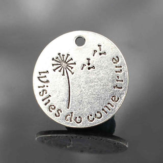 Dije Medalla Circular Frase Los Deseos Se Hacen Realidad Estilo Tibetano Tono Plata Envejecida 20x1mm | 3 uds