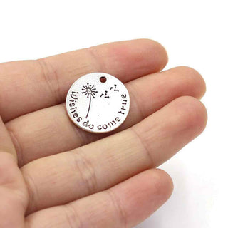 Dije Medalla Circular Frase Los Deseos Se Hacen Realidad Estilo Tibetano Tono Plata Envejecida 20x1mm | 3 uds