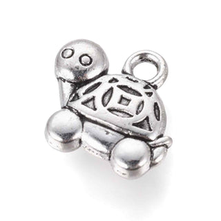 Dije Tortuga con Relieve Estilo Tibetano Tono Plata Envejecida 15x13x3mm | 5 uds