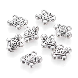 Dije Tortuga con Relieve Estilo Tibetano Tono Plata Envejecida 15x13x3mm | 5 uds