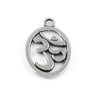 Dije Ovalado Símbolo Ohm Estilo Tibetano Tono Plata Envejecida 22x14.5x1.5mm | 8 uds