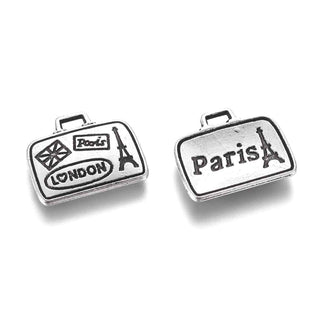 Dije Maleta de Viaje Estilo Tibetano Tono Plata Envejecida 14x17x2mm | 4 uds
