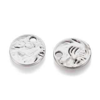 Dije Medalla Redonda Efecto Martillado Estilo Tibetano Tono Plata Envejecida 13x2mm | 16 uds