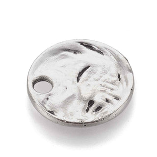 Dije Medalla Redonda Efecto Martillado Estilo Tibetano Tono Plata Envejecida 13x2mm | 16 uds