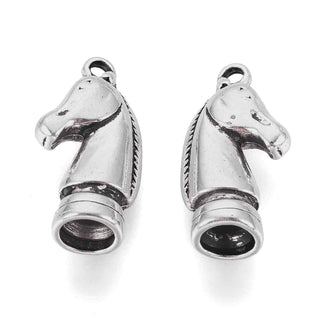 Dije de Caballo de Ajedrez en Alto Relieve Tridimensional Estilo Tibetano en Color Plata Envejecida para Bisutería de Estrategia y Amuletos de Victoria, 26x13 mm - 3 uds