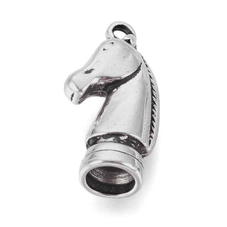 Dije Caballo de Ajedrez Tridimensional Estilo Tibetano Tono Plata Envejecida 26x13x8.5mm | 3 uds