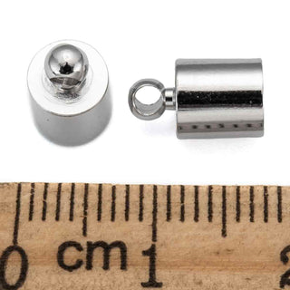 Terminal de cordón de latón, columna, color platino, 10×6 mm, para cordón de 5,5mm. | 18 uds