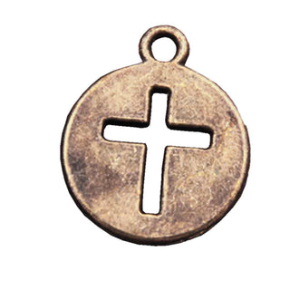 Dije Redondo con Cruz Calada Estilo Tibetano Tono Bronce Envejecido 18x15mm | 8 uds