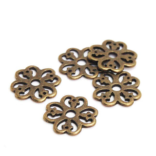 Dije Conector Flor Tono Bronce Envejecido 15mm | 12 uds