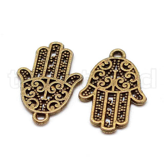 Colgante de aleación estilo tibetano, Hamsa, mano de Fátima, 21x14x1.5 mm.