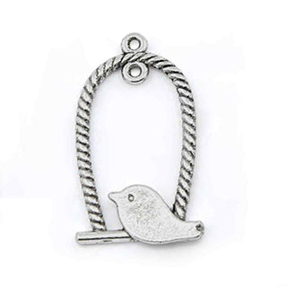Dije Pajarito en Jaula Calado Tono Plata Envejecida Dorado y Bronce 32.5x18x1mm | 6 uds