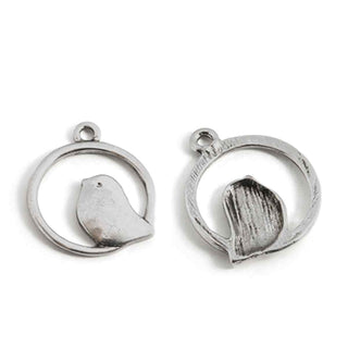 Dije Pájaro Silvestre Estilo Tibetano Tono Plata Envejecida 25x21x2mm | 6 uds