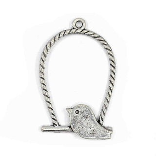 Dije Pájaro Posado en Aro Texturizado Estilo Tibetano Tono Plata Envejecida 32x20x3mm | 10 uds
