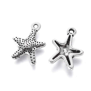 Dije Estrella de Mar Tridimensional Estilo Tibetano Tono Plata Envejecida 16x12x2mm | 10 uds