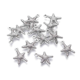Dije Estrella de Mar Tridimensional Estilo Tibetano Tono Plata Envejecida 16x12x2mm | 10 uds