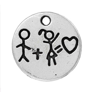 Dije Medalla Circular Pareja Grabada Estilo Tibetano Tono Plata Envejecida 13x1.5mm | 7 uds