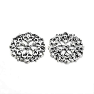 Dije Mandala Circular Calado Estilo Filigrana Tono Plata Envejecida 29x1mm | 2 uds