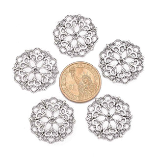 Dije Mandala Circular Calado Estilo Filigrana Tono Plata Envejecida 29x1mm | 2 uds