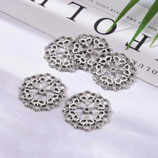 Dije Mandala Circular Calado Estilo Filigrana Tono Plata Envejecida 29x1mm | 2 uds
